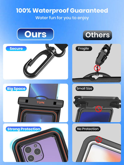 IPX8 Waterproof Phone Pouch – Travel, Beach & Shower Protection (Fits up to 7’’ Phones)